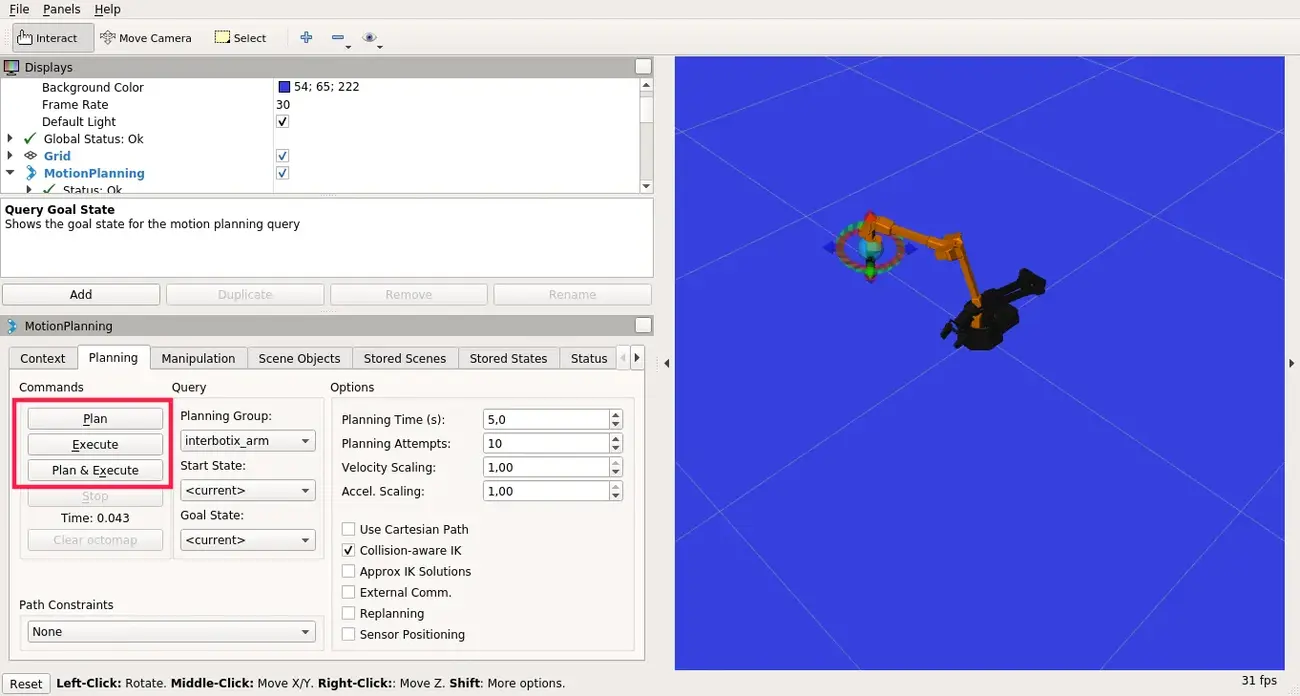 Planning and executing goal states in MoveIt