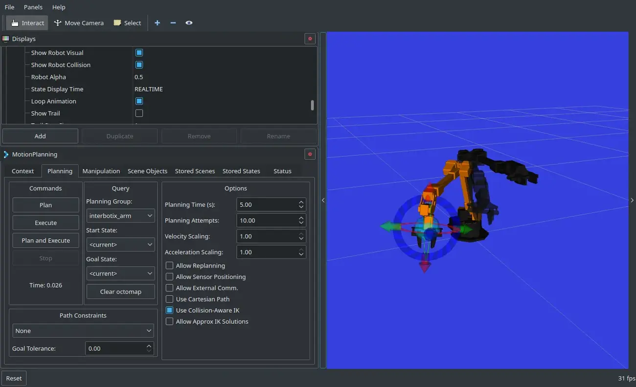 User interface of MoveIt